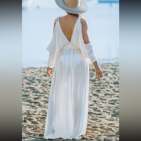 Cold Shoulder Maxi Beach Cover Up Dress Extra Large White EUC LIKE NEW - Picture 13 of 15